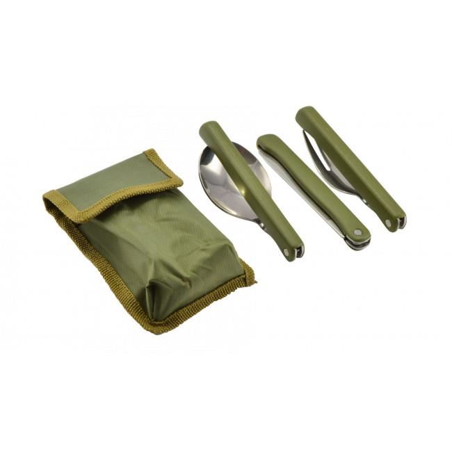 Kemping evőeszközkészlet poliészter borítással, rozsdamentes acél, összecsukható, 3 darabos készlet, 19,5 cm, Perfect Home