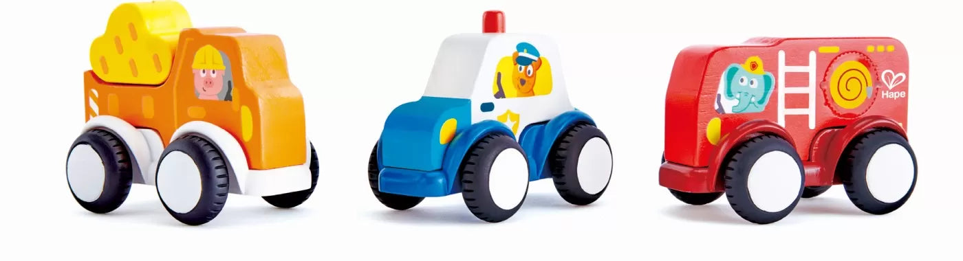 Hape set 3 masinute cu motor pull-back