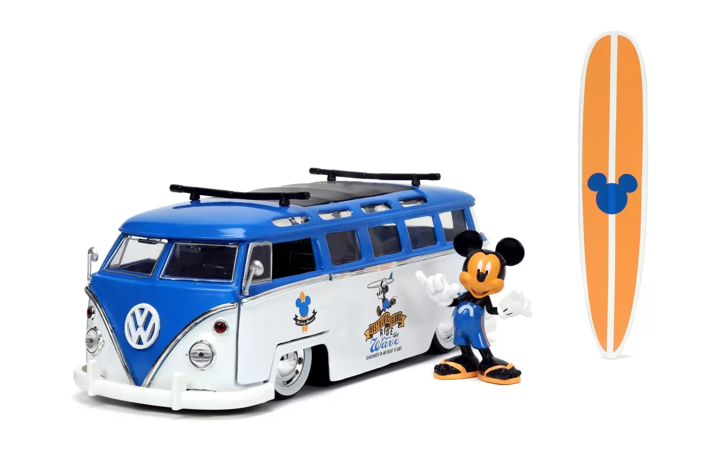 Jada fém autó Volkswagen T1 busz 1-24 méretarányú és Mickey egér figura