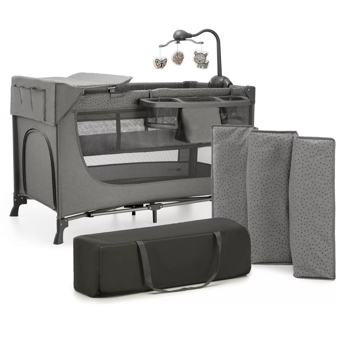 Patut travel kinderkraft joy2, cu accesorii, dark grey