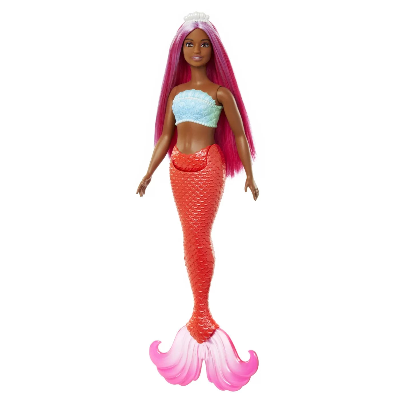 Barbie dreamtropia papusa sirena cu par magenta si coada portocalie
