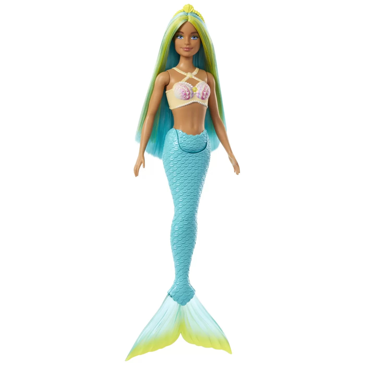Barbie dreamtropia papusa sirena cu corest galben si coada albastra