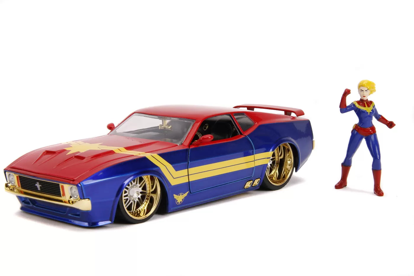 Captain Marvel 1973 Ford Mustang Mach 1 öntött autómodell, 1-24 méretarányú