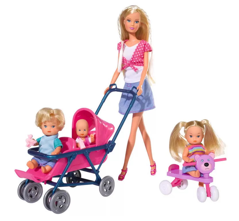 Set papusa steffi cu 3 bebelusi si accesorii