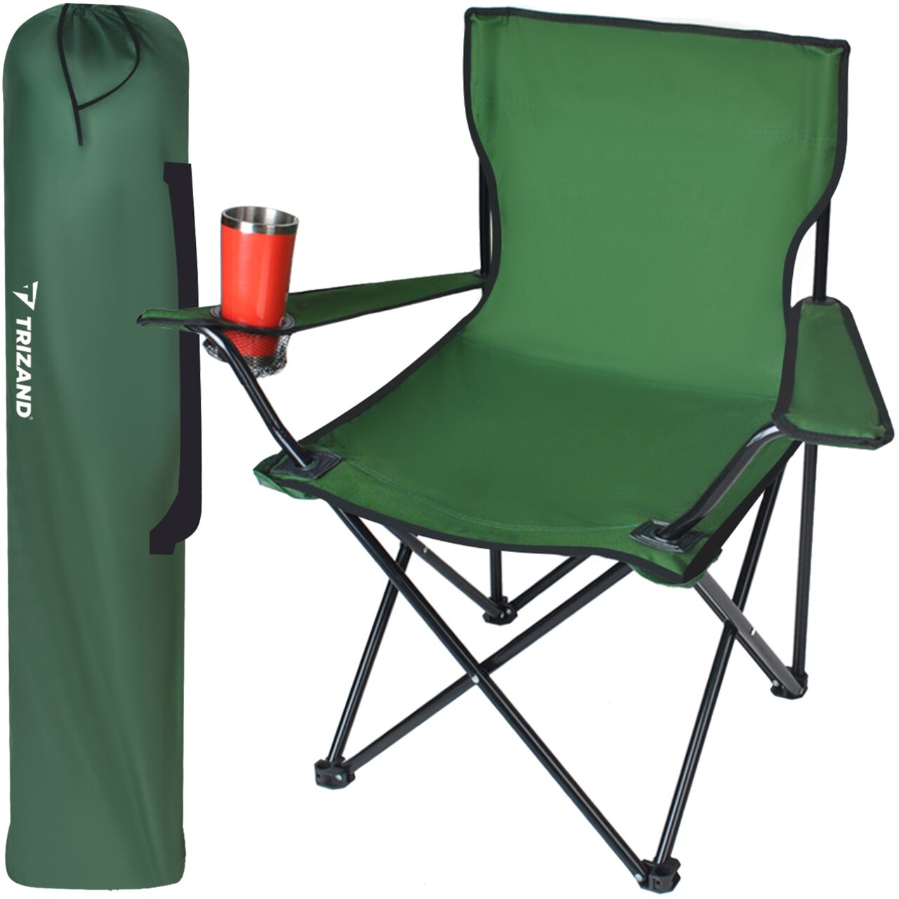 Scaun pliabil gradina, camping, pescuit, verde, cu suport pahar/sticla, husa, max 100 kg, 80x44x80 cm, Trizand