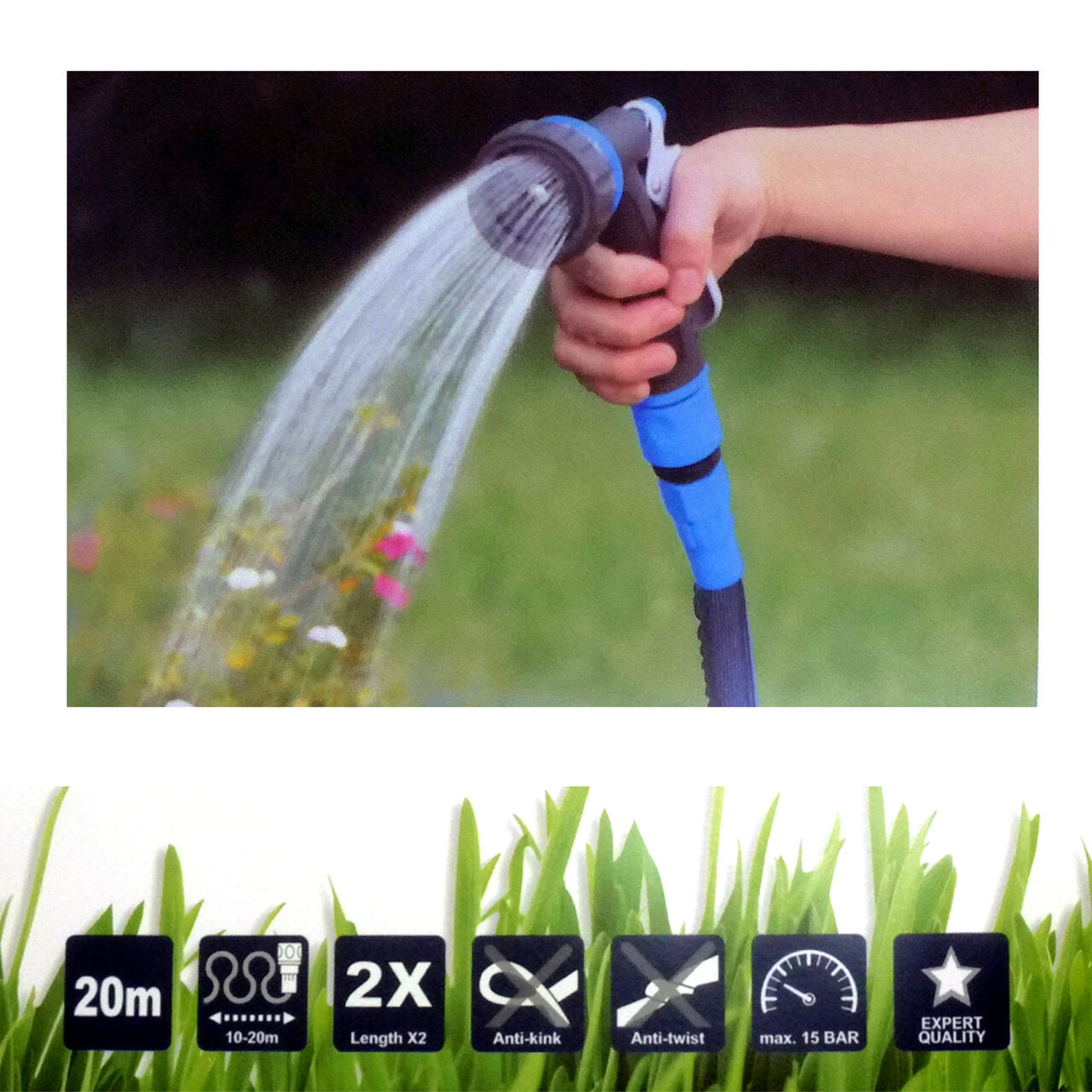 Furtun de gradina, extensibil, cu pistol de stropit, 1/2", 10-20 m, Aquacraft