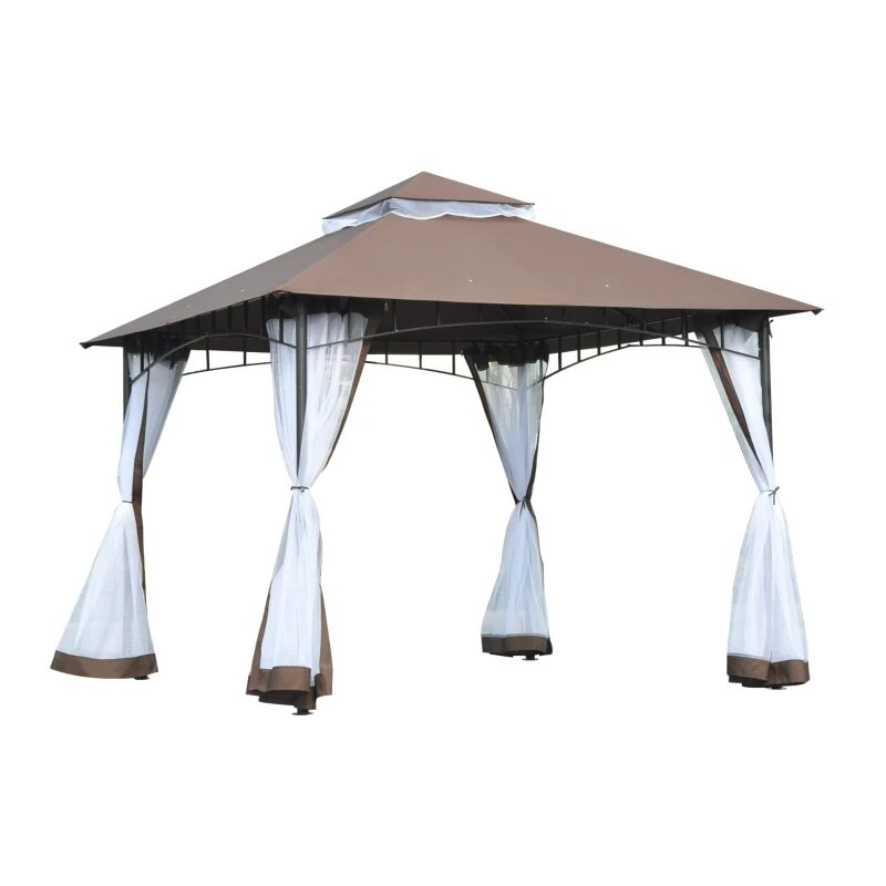 Pavilion/foisor pentru gradina/terasa, cadru metalic, cu plasa pentru insecte, maro si alb, 2.95x2.95x2.7 m