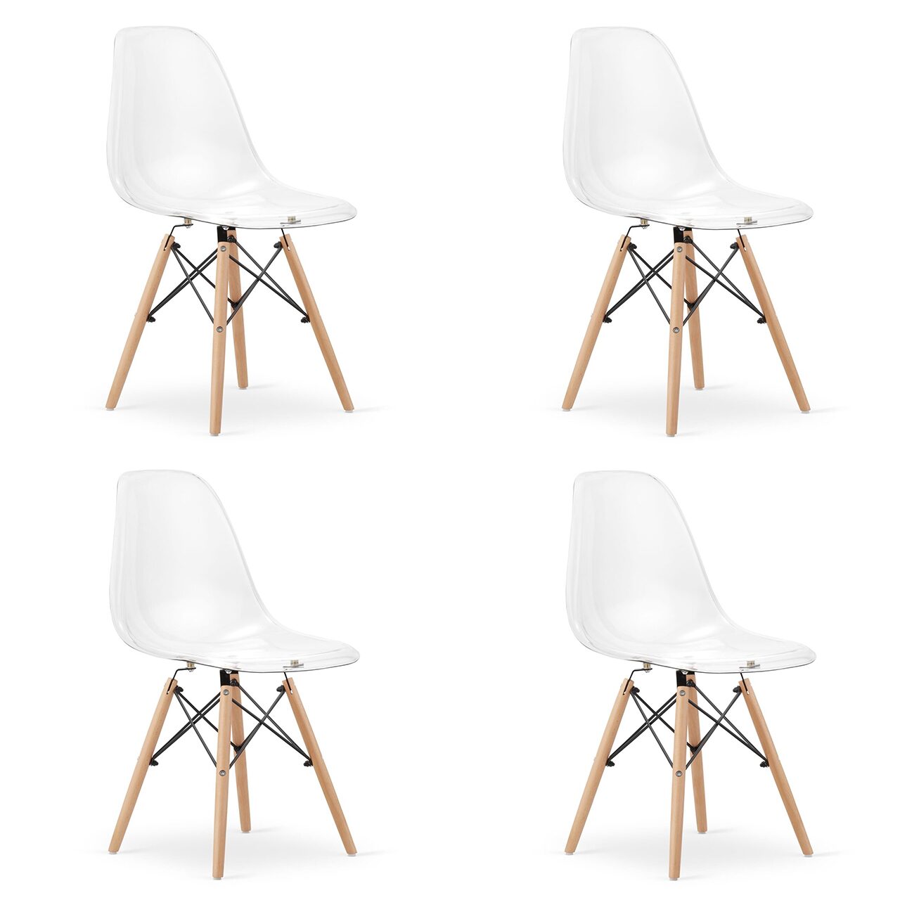 Set 4 scaune stil scandinav, Artool, Osaka, policarbonat, lemn, transparent, 46x52x82 cm