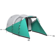 Cort camping, 4 persoane, impermeabil, tip tunel, cu vestibul si ferestre, verde si alb, 460x260x190 cm