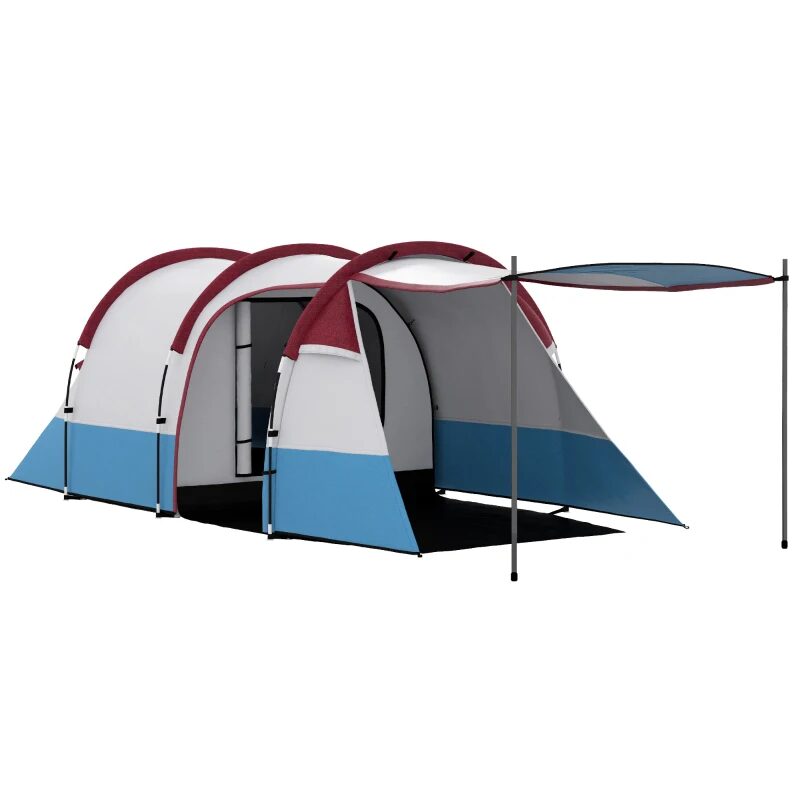 Cort camping, 2-3 persoane, impermeabil, tip tunel, cu vestibul, husa, albastru si alb, 420x200x150 cm