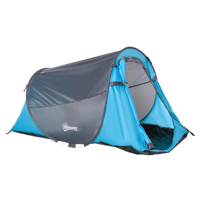 Cort camping, 2 persoane, impermeabil, tip igloo, cu husa, albastru deschis, 286x209x122 cm