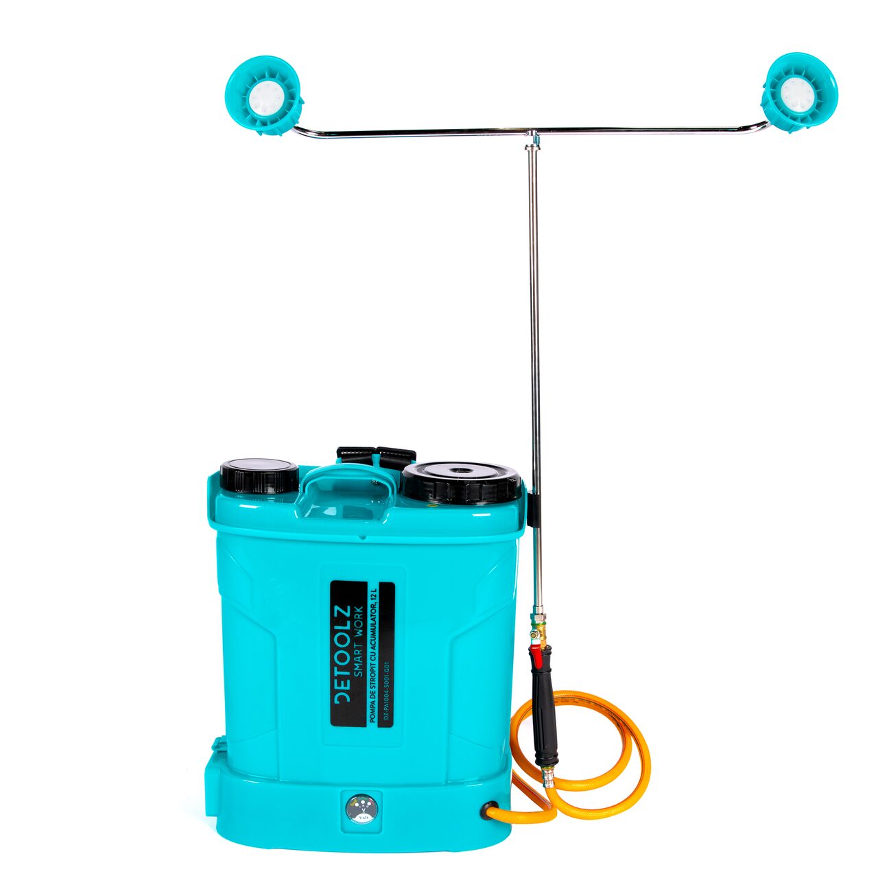 Pulverizator gradina, pompa de stropit, vermorel, Detoolz, electric, pentru spate, cu acumulator 8 Ah, accesorii, 12 L