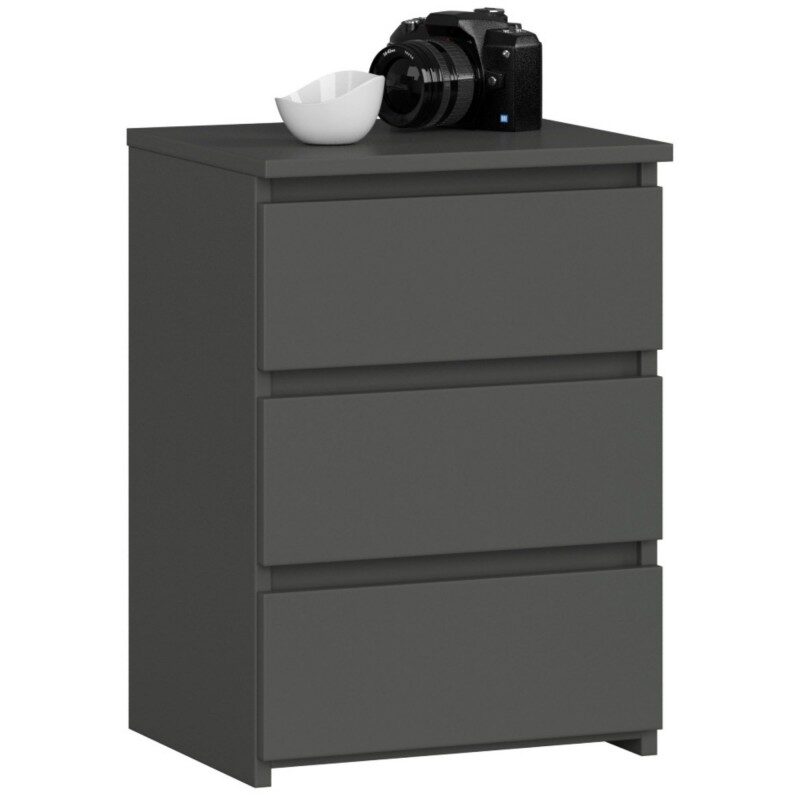Comoda, placa laminata, 3 sertare, gri grafit, 40x35x56.8 cm