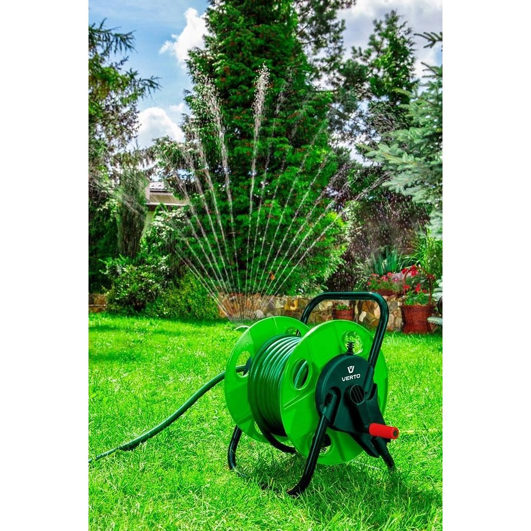 Tambur, rola, pentru furtun gradina, 1/2"-45 m, 3/4"-15 m, Verto 
