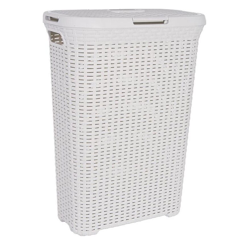 Cos rufe, Curver, 2 manere, cu capac, plastic, crem, 40 L, 45x26.5x61.5 cm