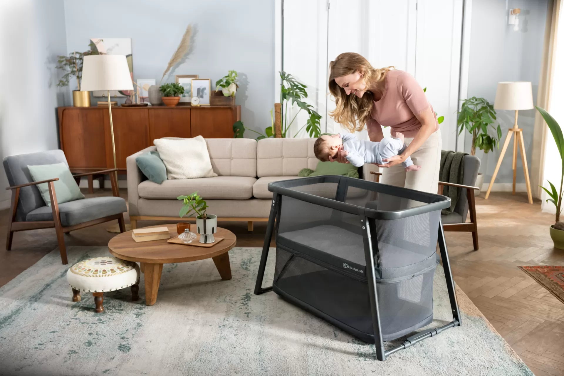 Patut de calatorie kinderkraft sofi plus, 4 in 1, grey