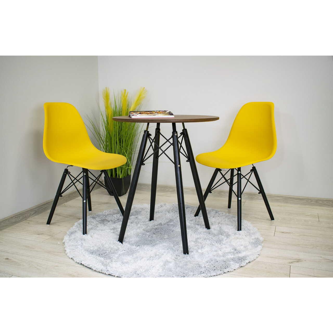 Skandináv stílusú asztal, kerek, MDF és fa, rusztikus barna, 60x73 cm