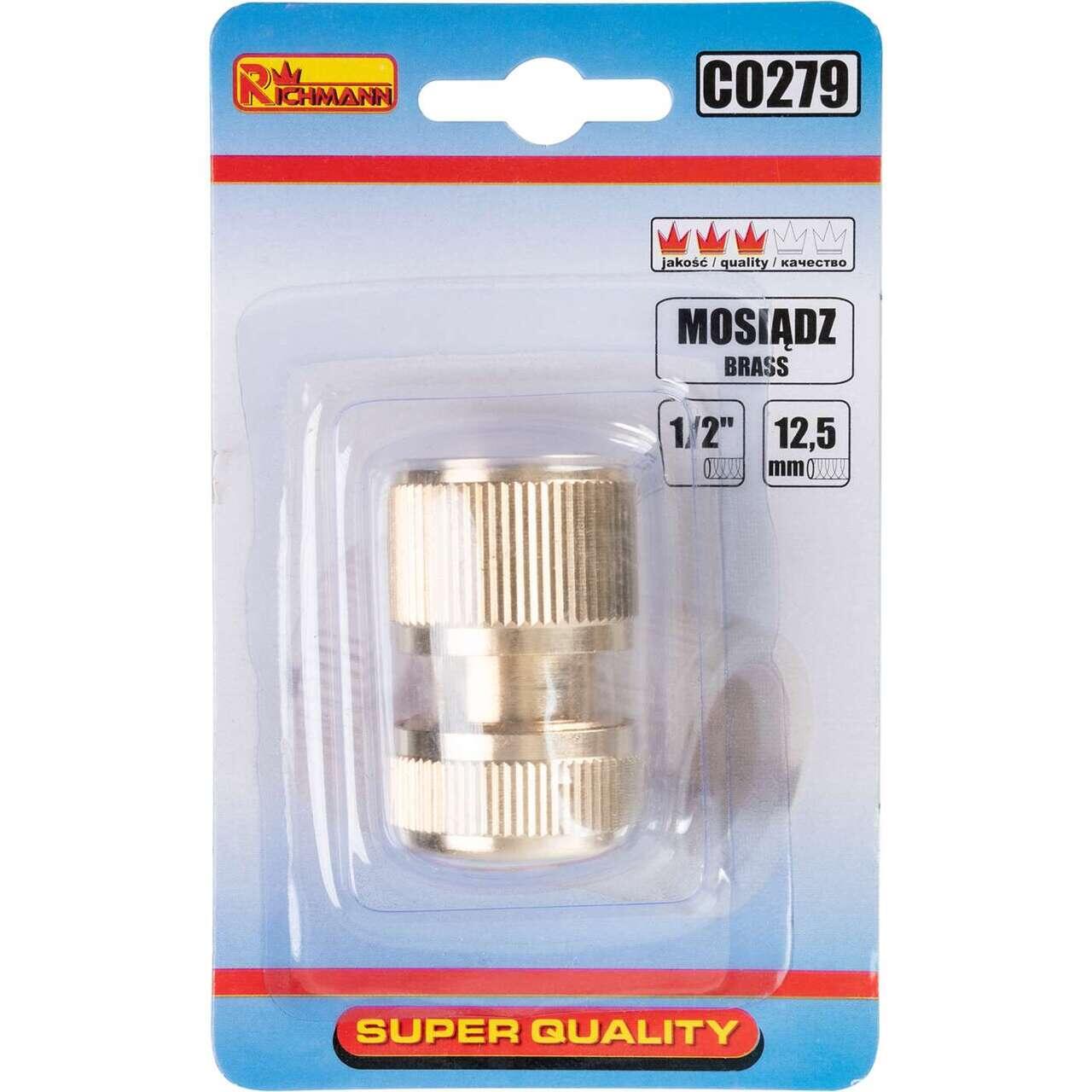 Gyorscsatlakozó, tömlőhöz, sárgaréz, 1/2", Richmann