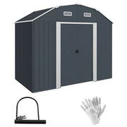 Casuta/magazie/sopron de gradina pentru depozitare unelte, cu structura baza inclusa, otel , cu manusi, lacat si chei, gri inchis, 238x132x198.5 cm