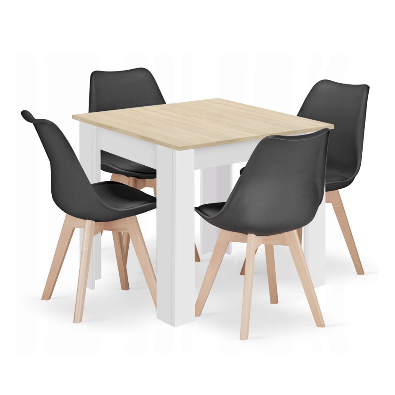 Set masa pentru sufragerie/living + 4 scaune Mark negru, Artool, lemn, stejar sonoma si alb, 80x80x75 cm