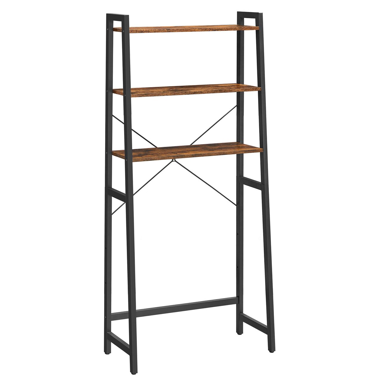 Raft pentru baie, deasupra toaletei, Artool, pal si otel, 3 polite, maro rustic si negru, 64x30x156 cm