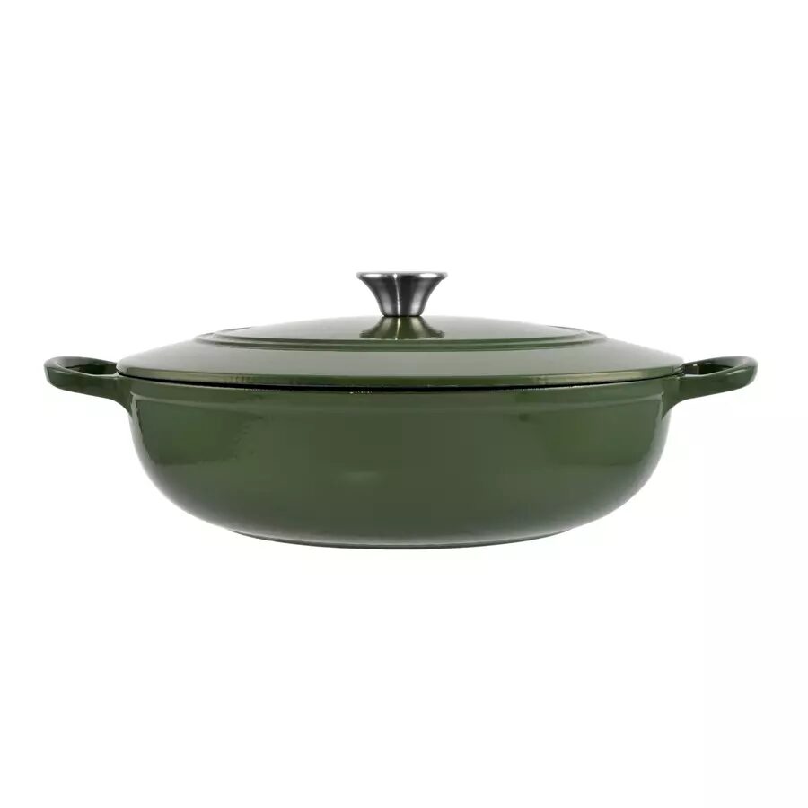 Oala de fonta emailata cu capac, maner din inox, verde, 5.5 L, Perfect Home