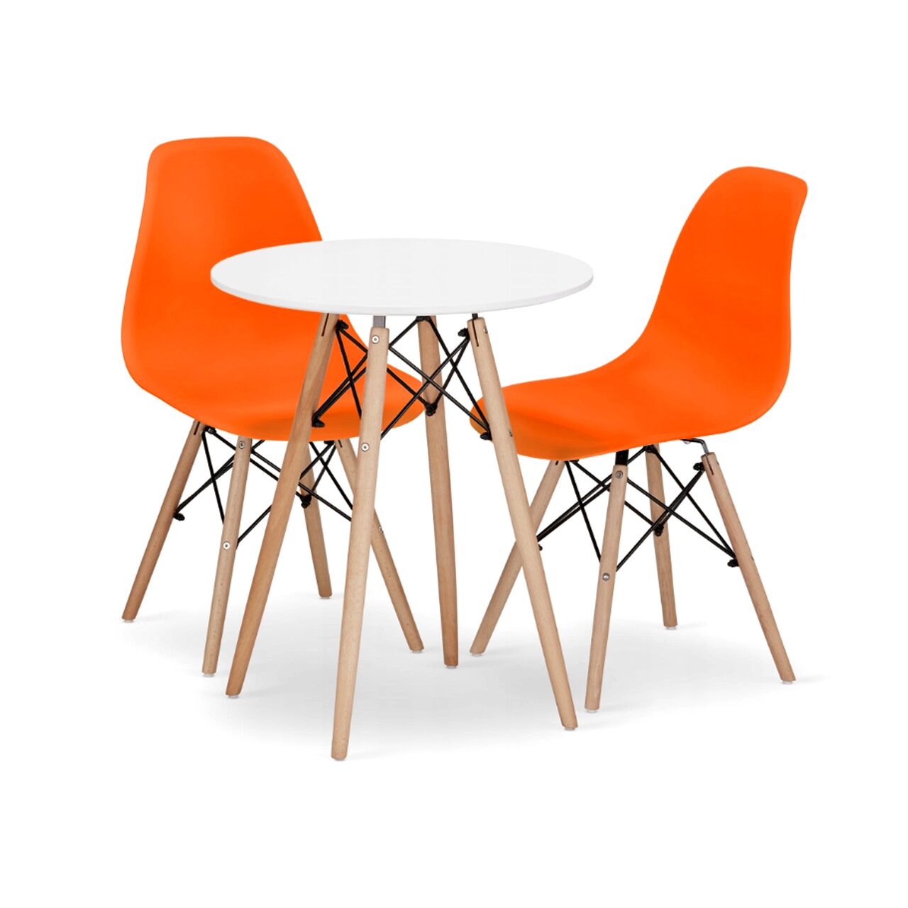 Set masa rotunda stil scandinav + 2 scaune Osaka, Artool, MDF si lemn, alb si portocaliu, 60x72 cm