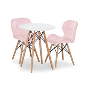 Set masa rotunda stil scandinav + 2 scaune Lago catifea, Artool, MDF si lemn, alb si roz, 60x72 cm