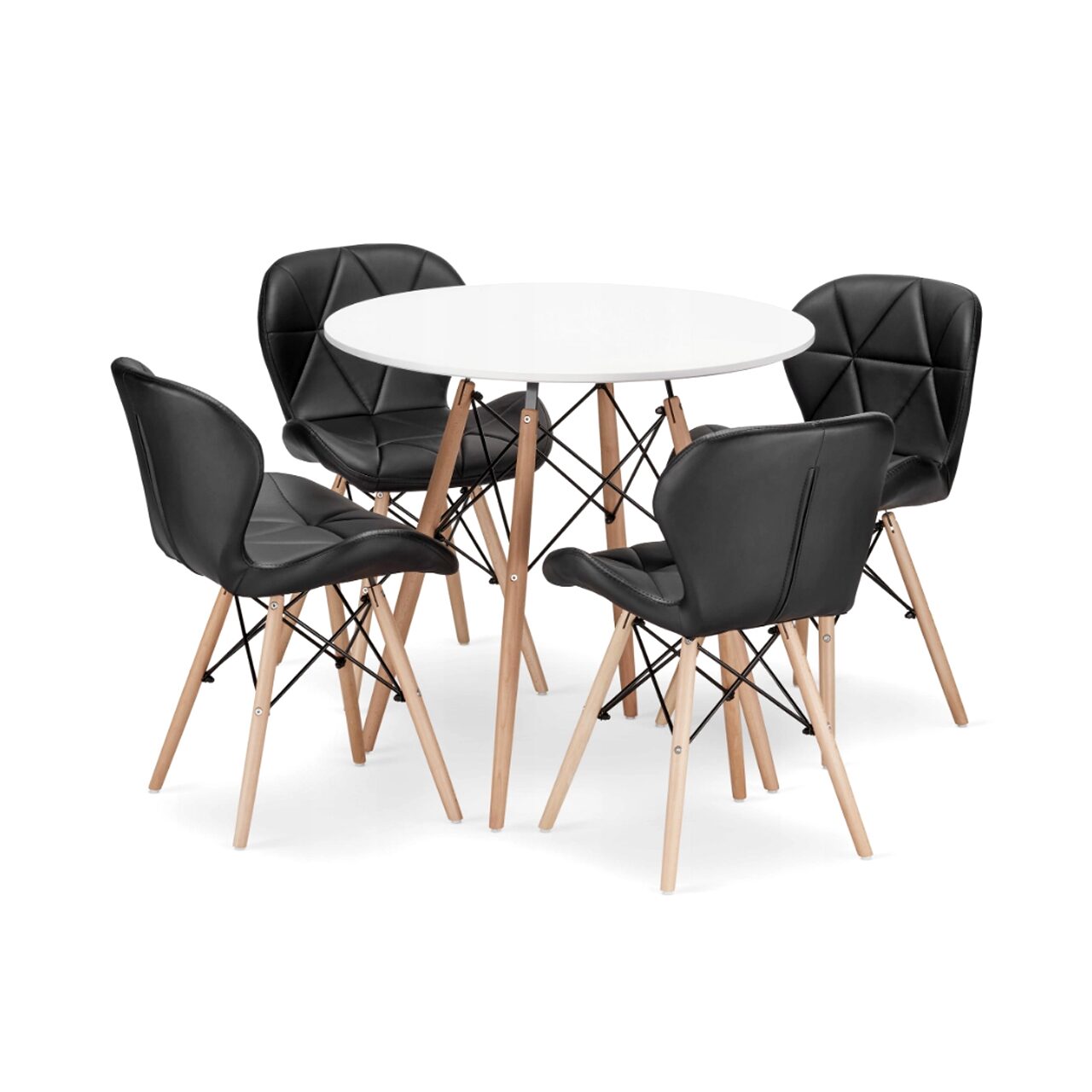 Set masa rotunda stil scandinav + 4 scaune Lago, Artool, MDF si lemn, alb si negru, 60x50 cm