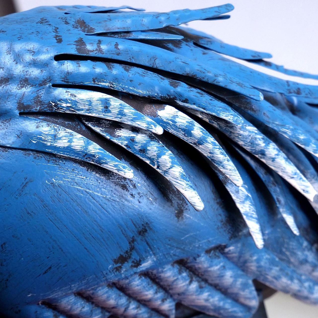 Kerti dekoráció, fém, kék páva, 23x70x46 cm