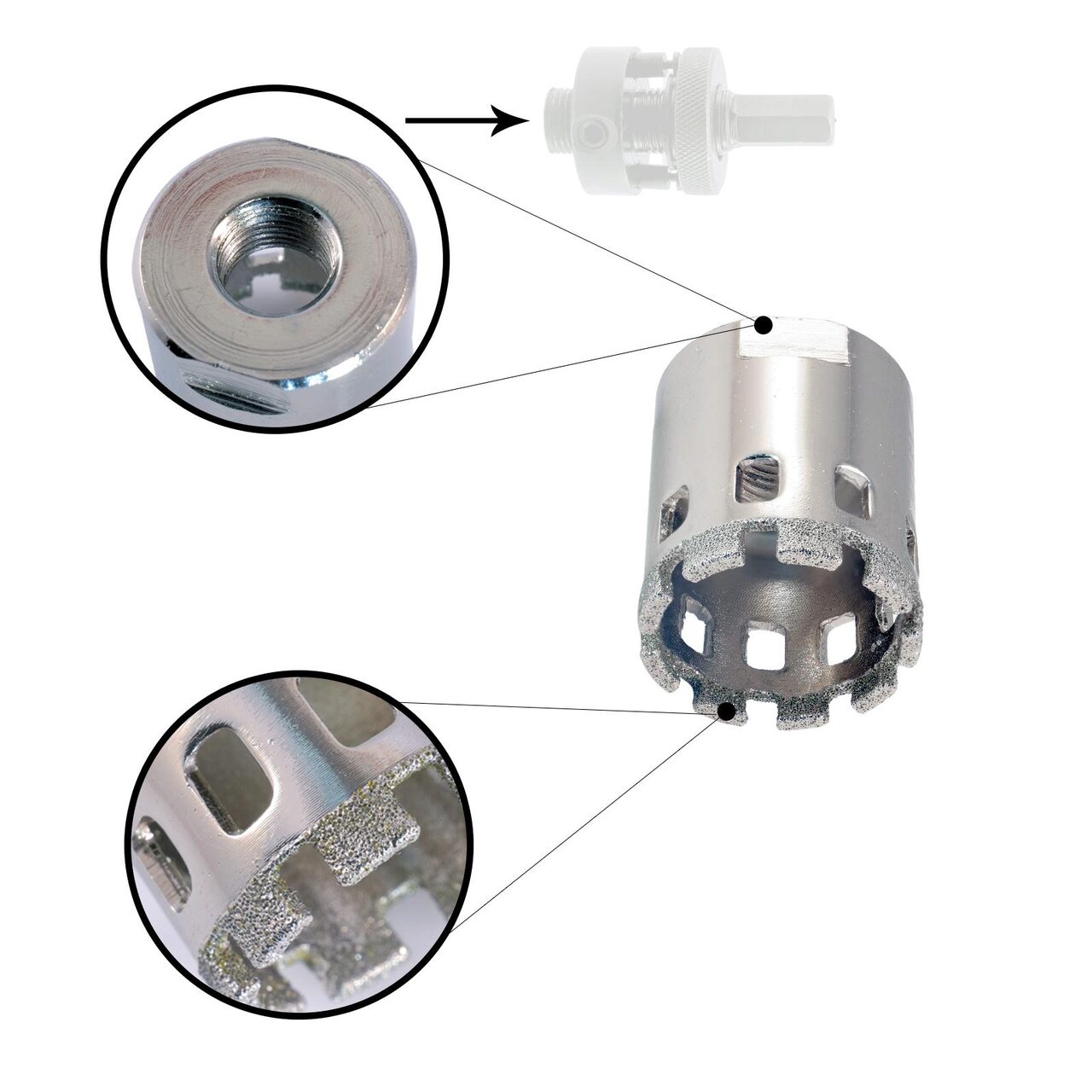 Gyémánt fúrókorona, vákuumforrasztott, kerámiacsempéhez, üveghez, kőhöz, terrakottához, M14, 51 mm, Dedra