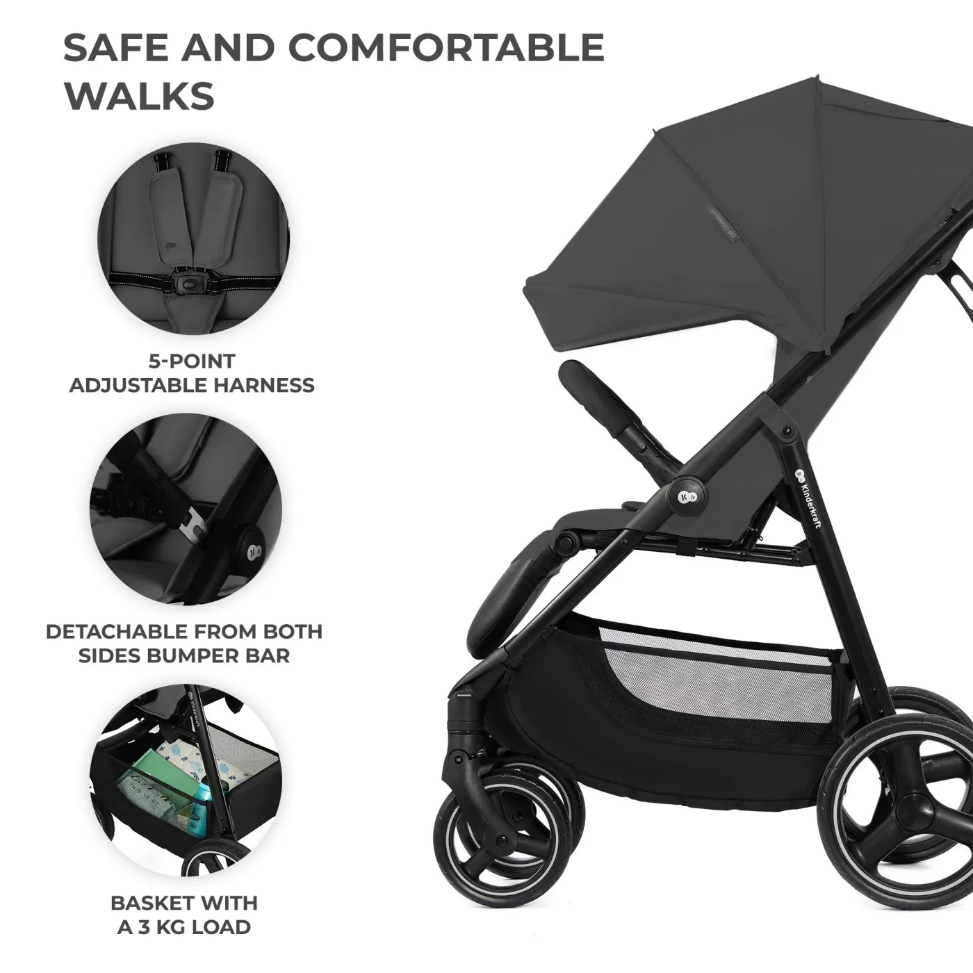Carucior sport kinderkraft trig3 granite grey