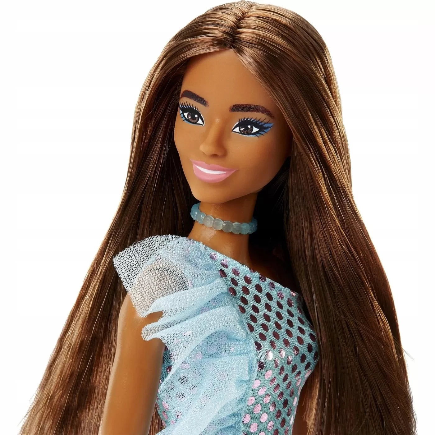 Barbie baba fényes szaténruhában és kék ruhában