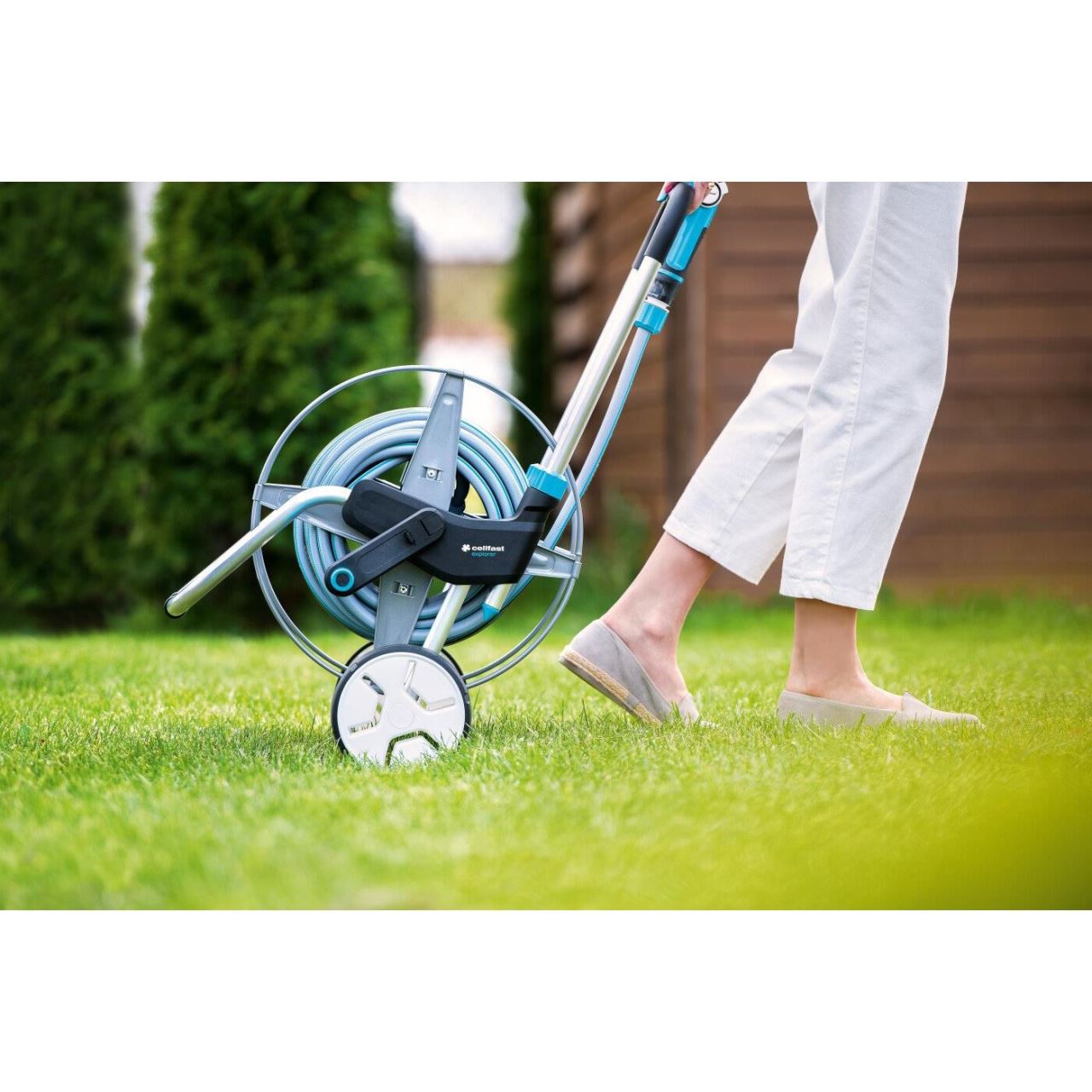 Carucior pentru furtun gradina, metalic, 1/2"-60 m, 3/4"-30 m, Cellfast Explorer