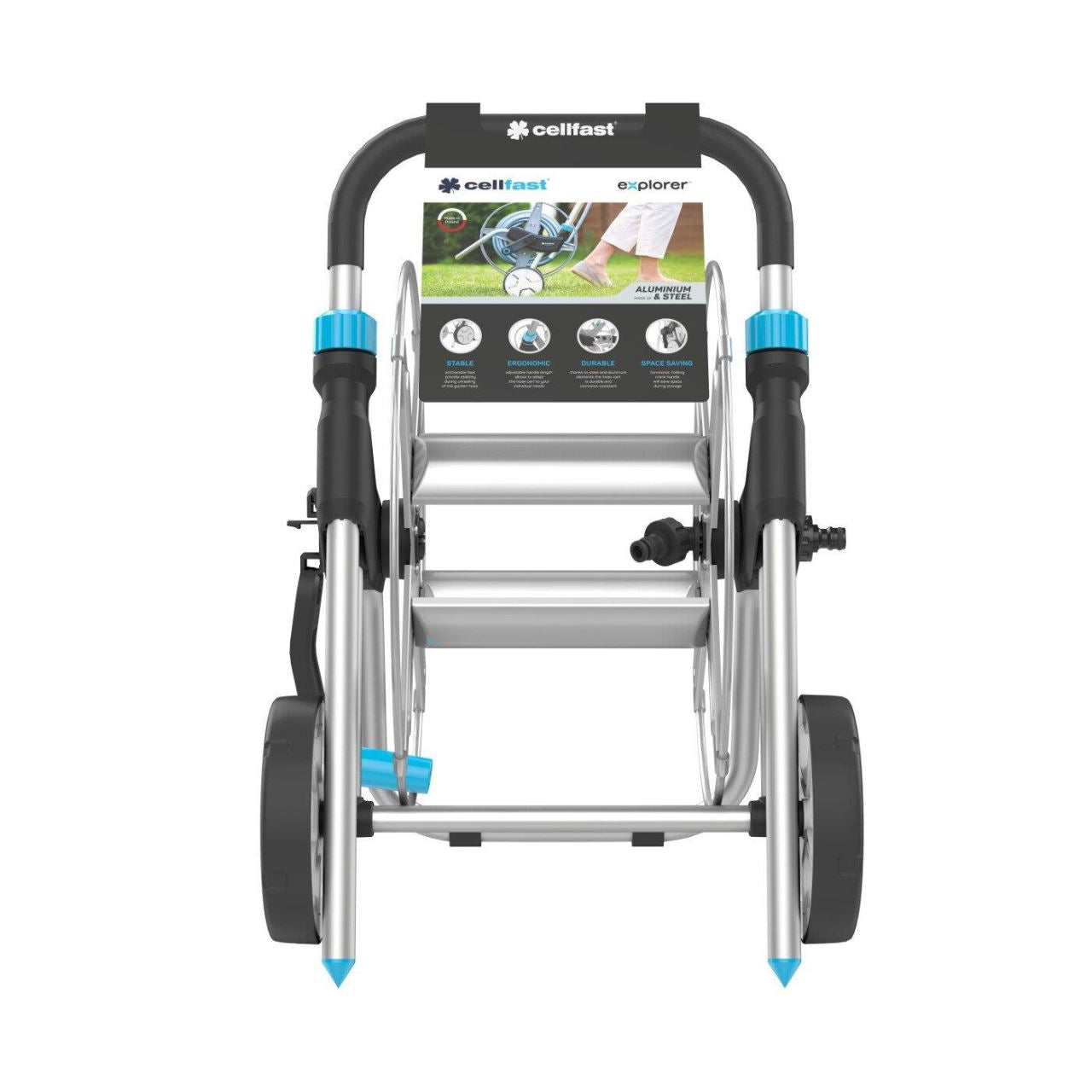 Carucior pentru furtun gradina, metalic, 1/2"-60 m, 3/4"-30 m, Cellfast Explorer