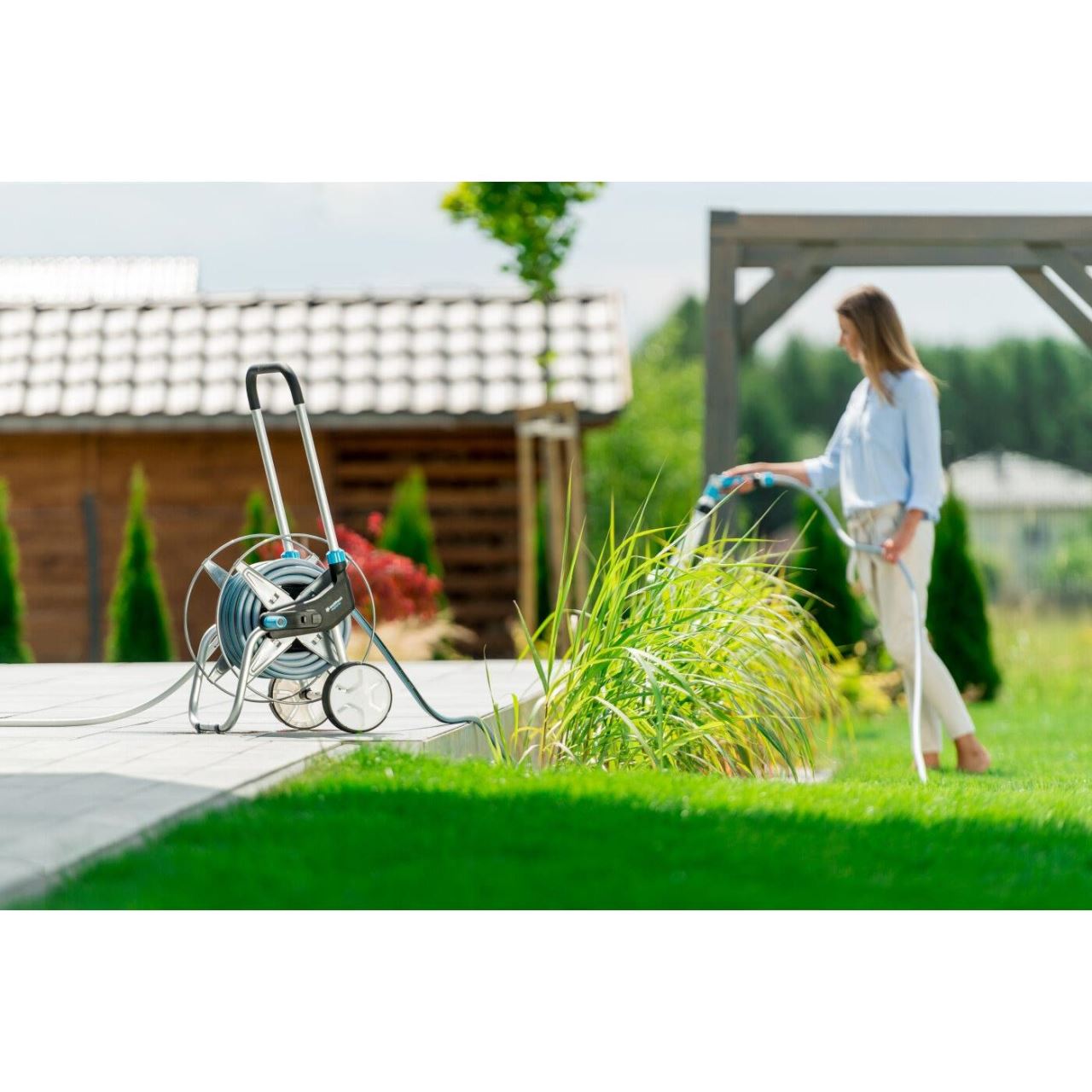 Carucior pentru furtun gradina, metalic, 1/2"-60 m, 3/4"-30 m, Cellfast Explorer