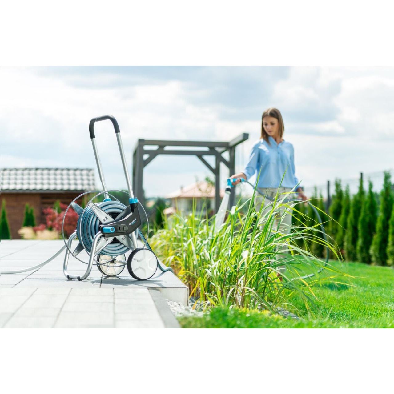 Carucior pentru furtun gradina, metalic, 1/2"-60 m, 3/4"-30 m, Cellfast Explorer