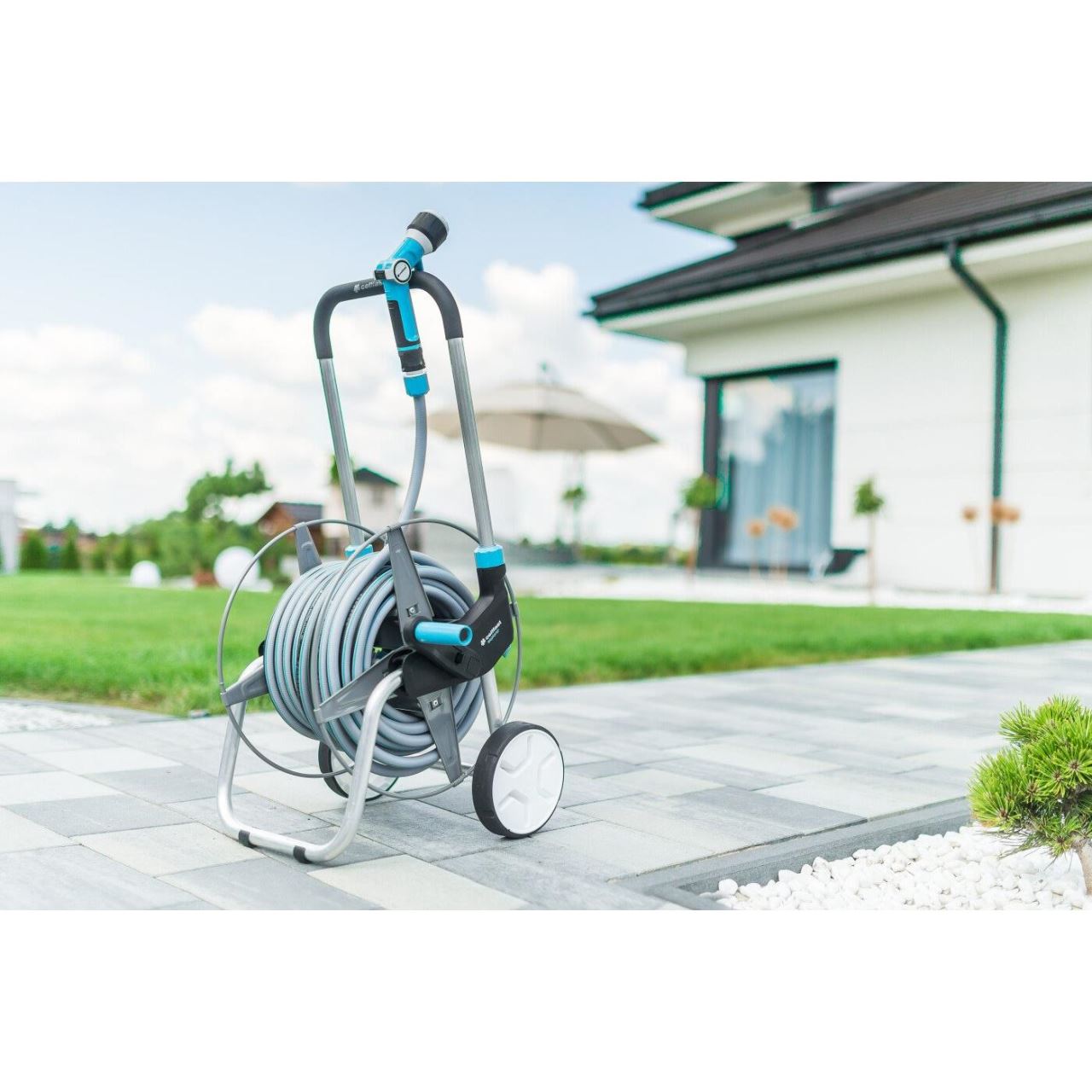Carucior pentru furtun gradina, metalic, 1/2"-60 m, 3/4"-30 m, Cellfast Explorer