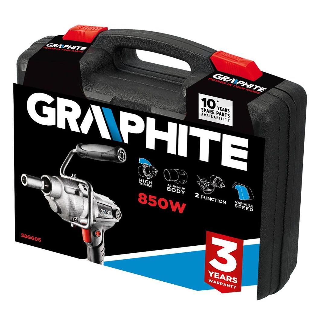 Fúró, csavarhúzó, 850 W, M14-es keverőadapterrel, 13 mm-es tokmánnyal, grafit