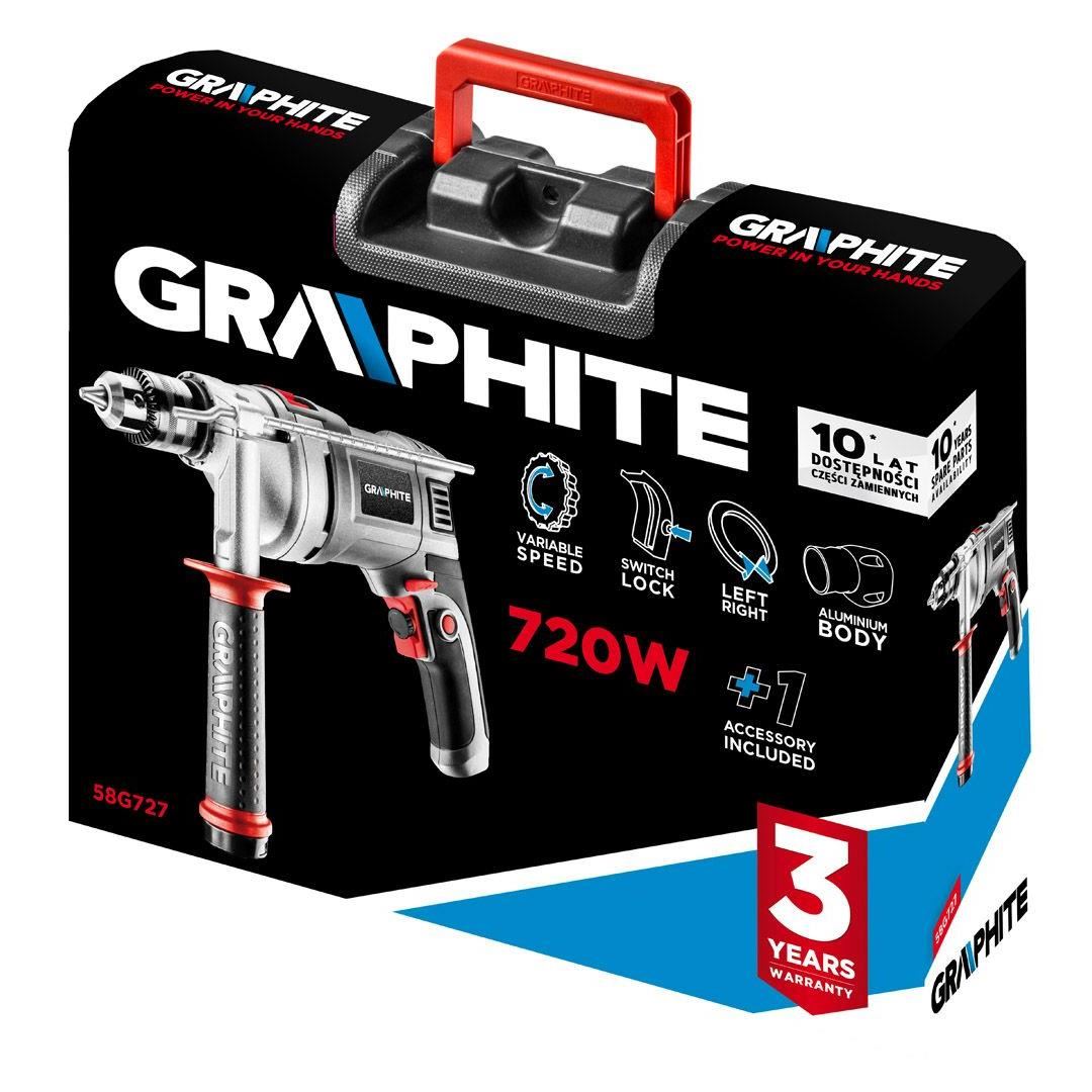 Fúró, csavarhúzó, ütvefúró, 720 W, tokmány 0-13 mm, grafit 