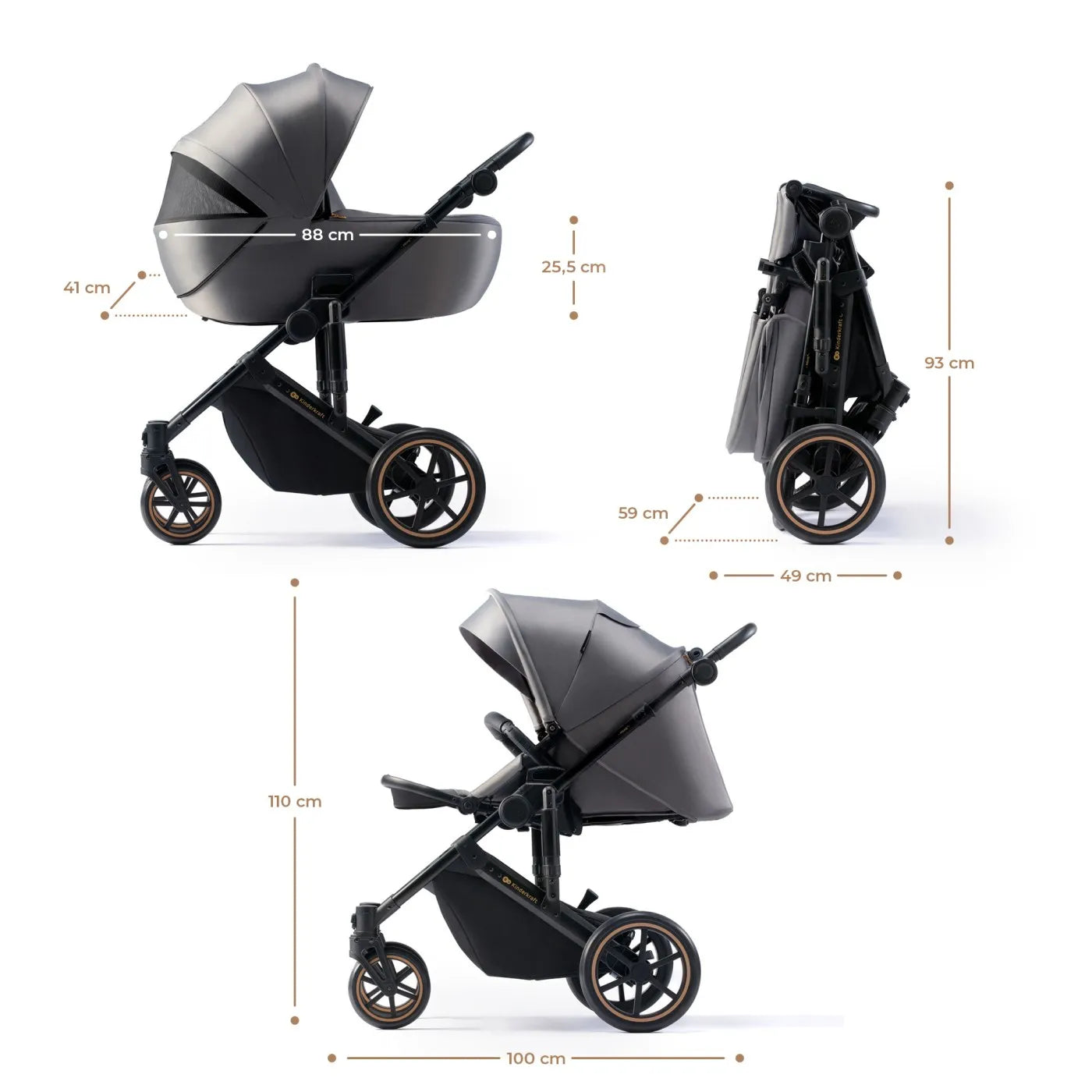 Carucior 3 in 1 kinderkraft prime 2 3in1 mink pro grey