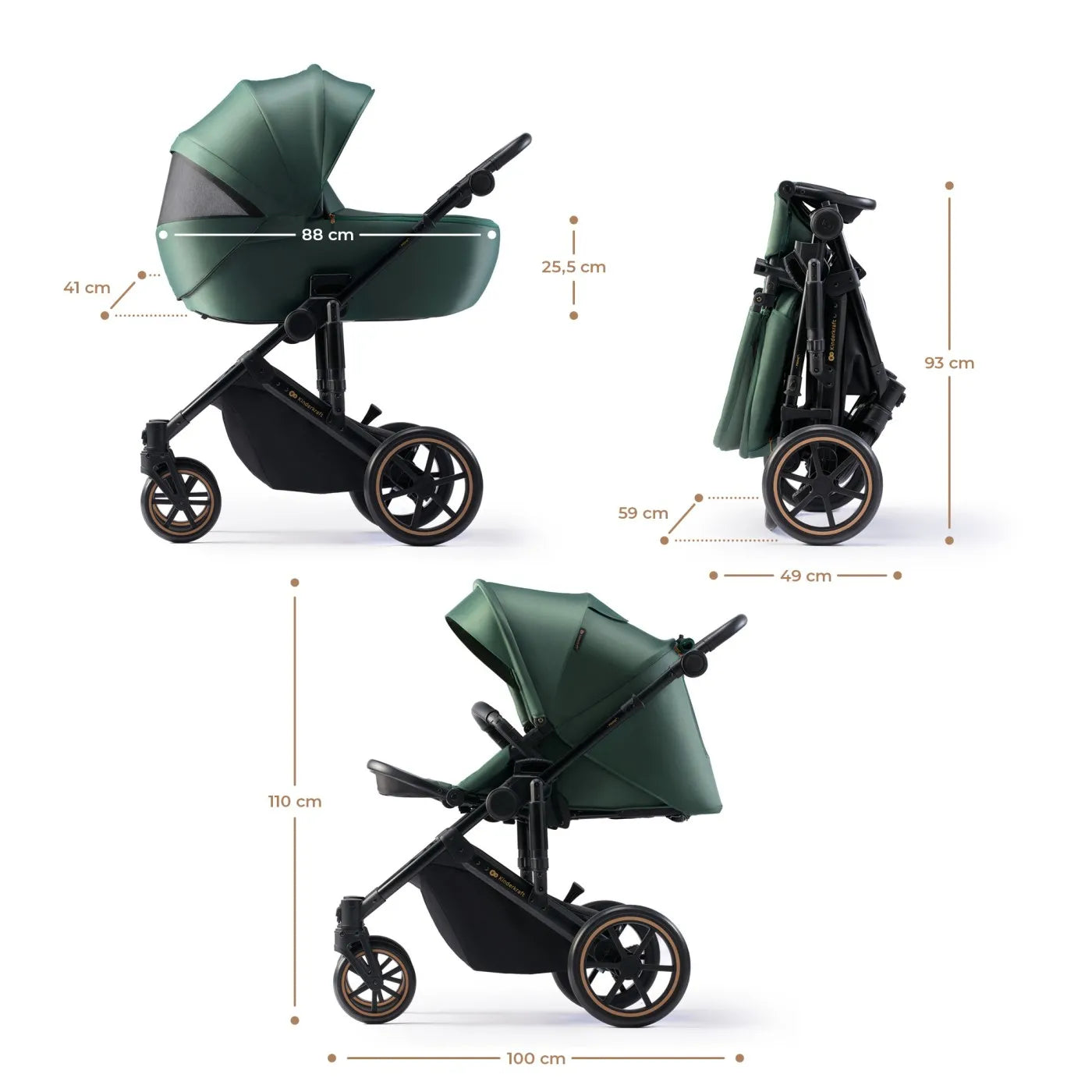 Carucior 3 in 1 kinderkraft prime 2 3in1 mink pro green