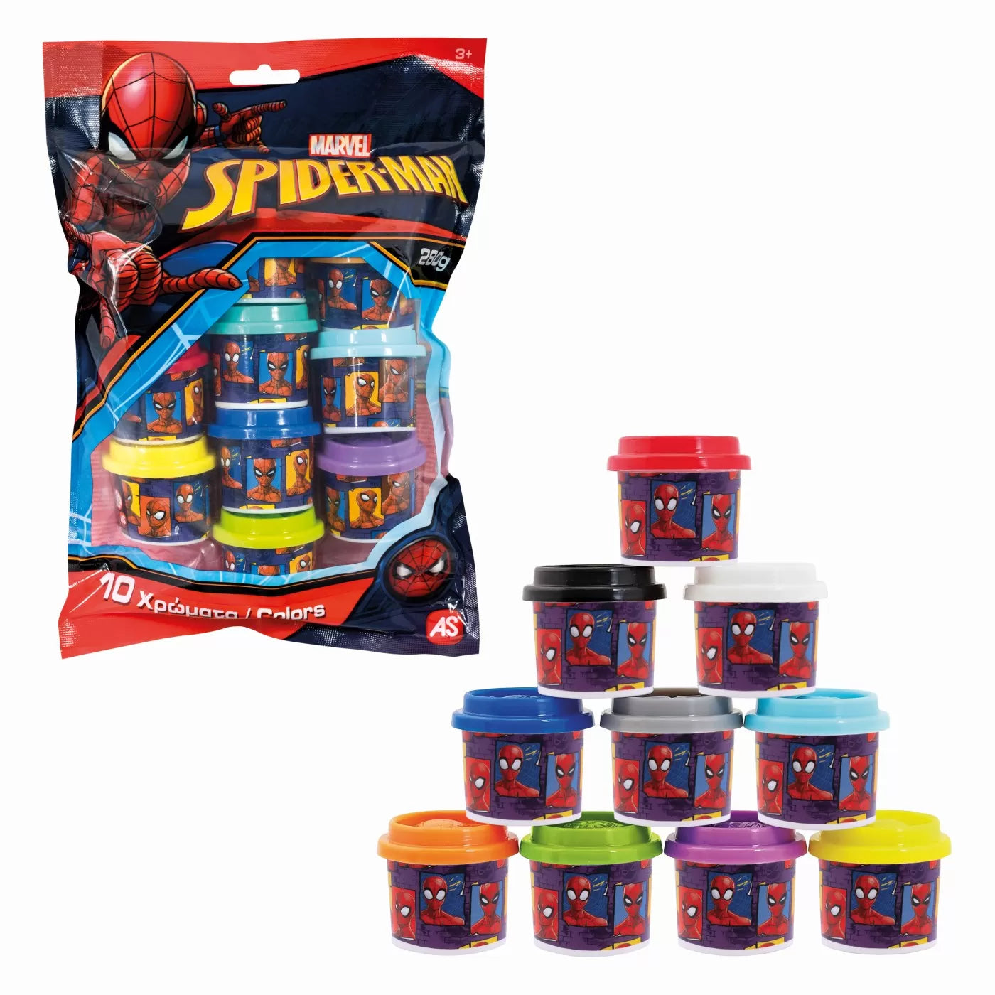 Set 10 borcanase de plastilina spiderman in punga de plastic