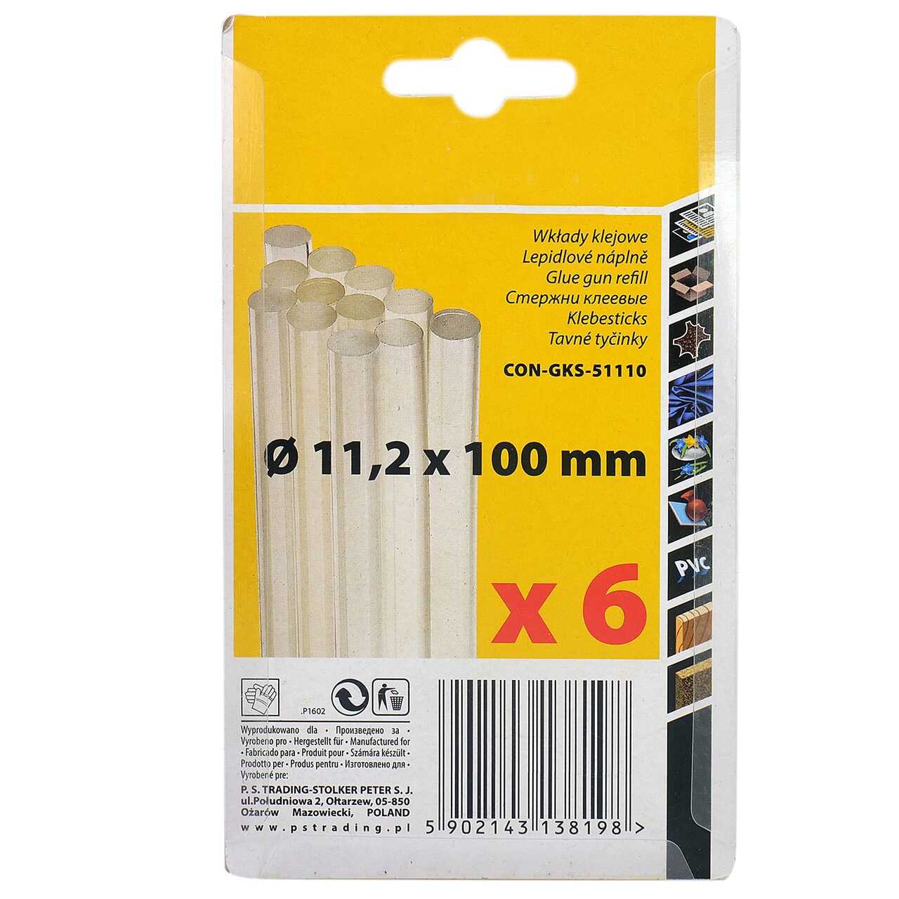 Szilikon stift ragasztópisztolyhoz, átlátszó, 6 db, 11x100 mm