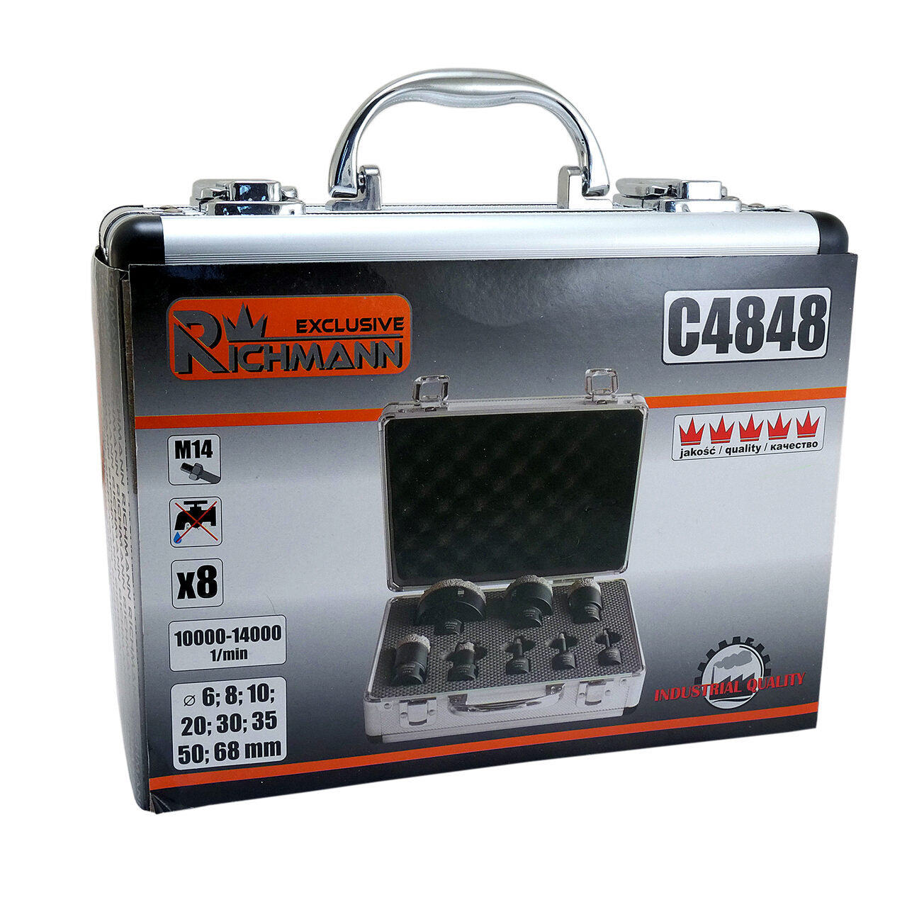 Carote diamantate, vacuum brazed, M14, set 8 buc, 6-68 mm, Richmann Exclusive