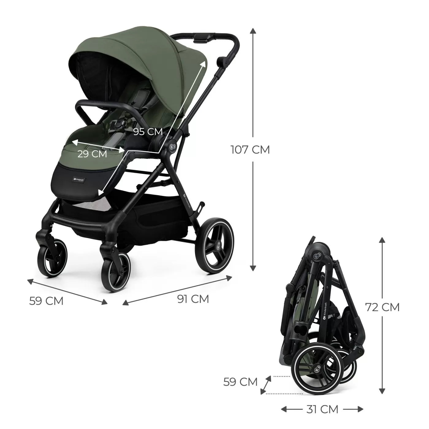 Carucior sport kinderkraft yoxi, green
