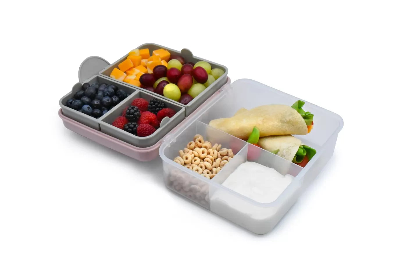 Cutie pranz bento 2 nivele cu tacamuri melii roz mov gri