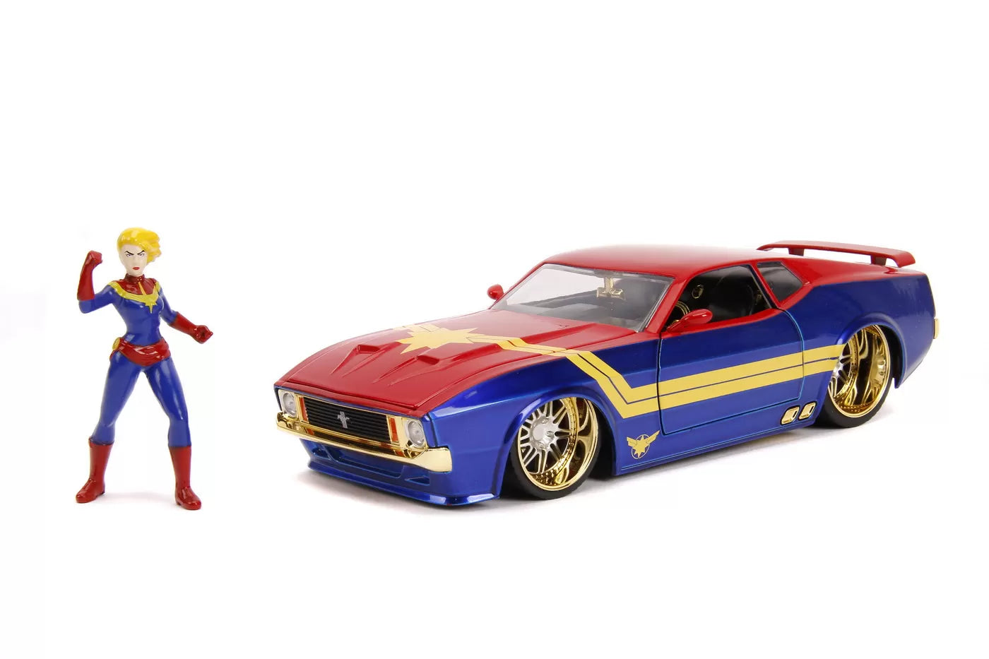 Captain Marvel 1973 Ford Mustang Mach 1 öntött autómodell, 1-24 méretarányú