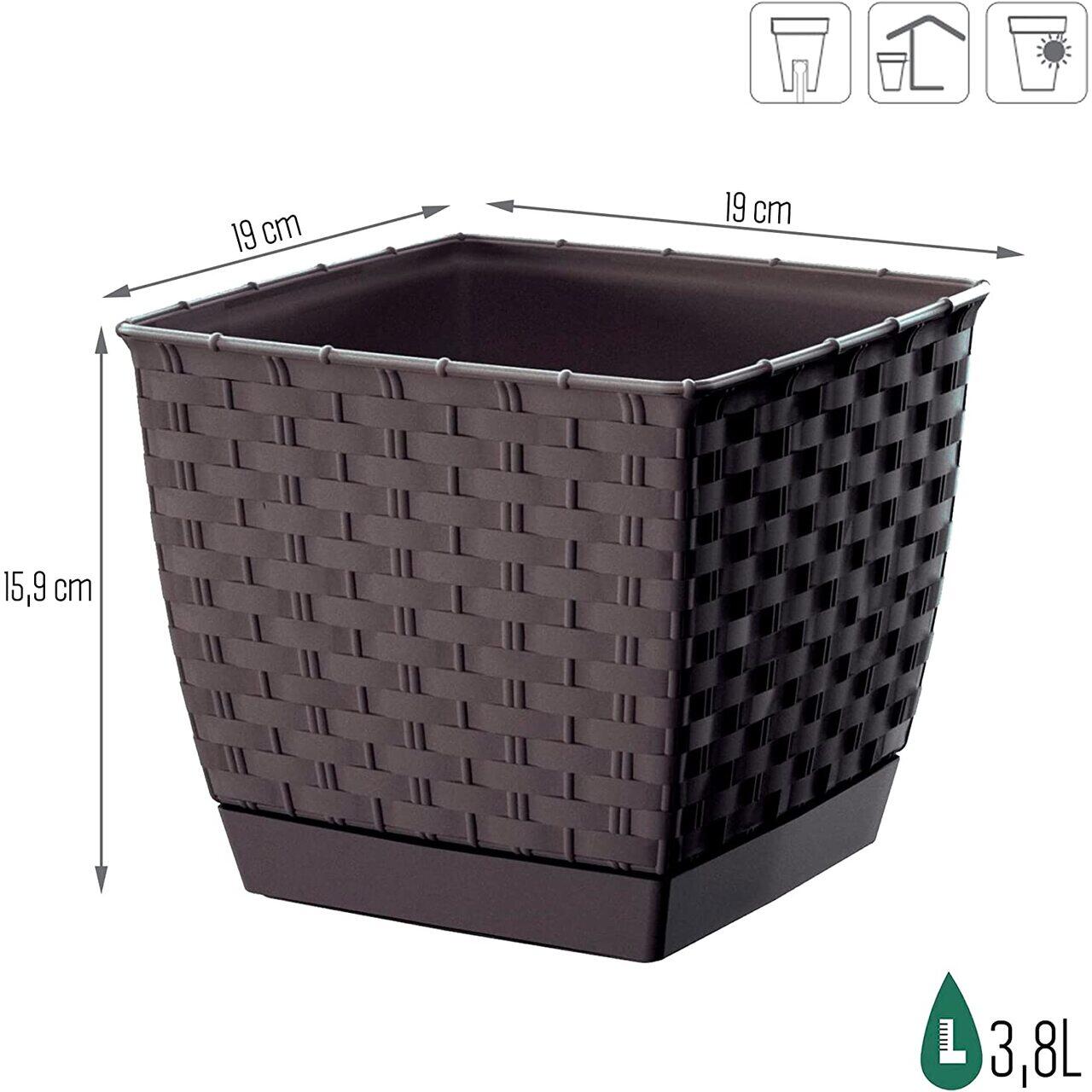 Ghiveci de flori, Prosperplast, Ratolla, patrat, 3.8 L, maro, 19x19x15.9 cm