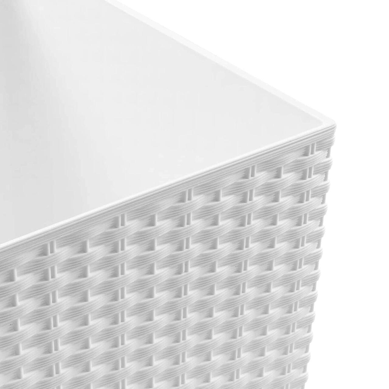 Virágcserép, Prosperplast, Rato Low, négyzet alakú, rattan utánzat, fehér, 22,3x22,3x22,8 cm